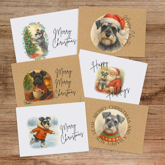 Schnauzer Christmas Greeting Cards Set of 6, 12, or 24