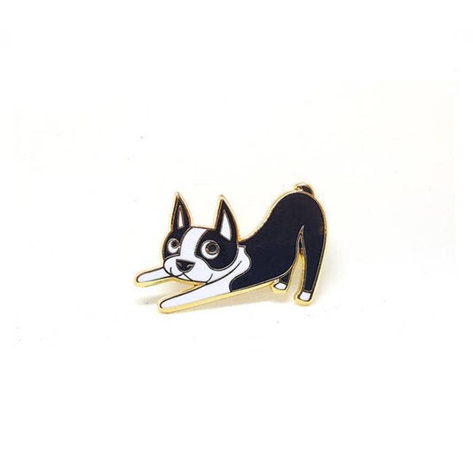 Boston Terrier Downward Dog Enamel Pin