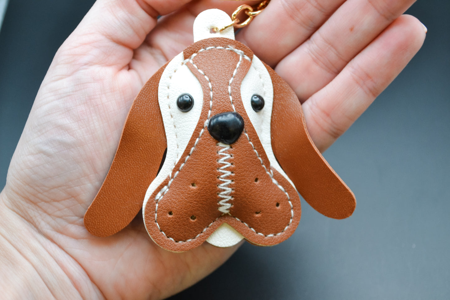 Leather Basset Hound Keychain