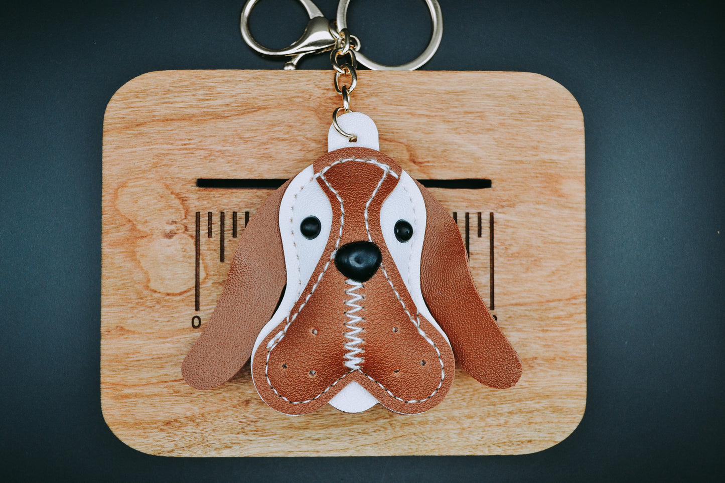 Leather Basset Hound Keychain