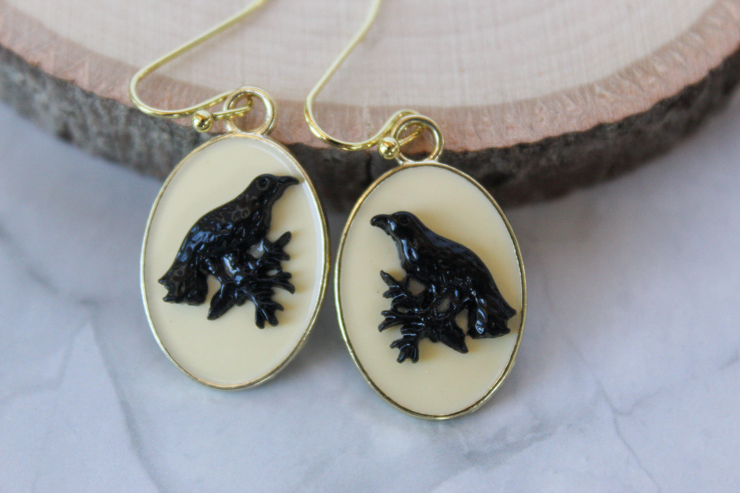 Crow or Raven Drop Earrings