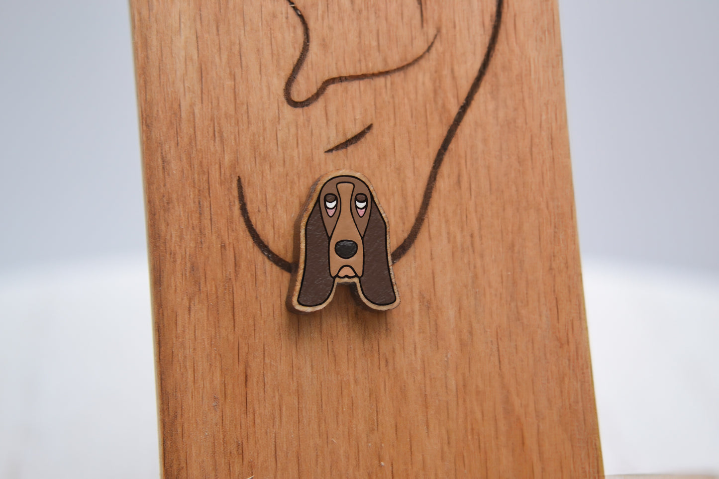 Basset Hound Head Stud Earrings - Wooden - Hand Painted