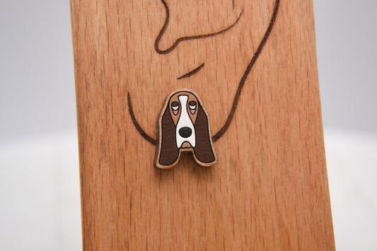 Basset Hound Head Stud Earrings - Wooden - Hand Painted