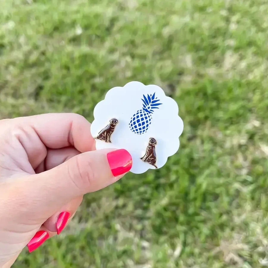 Chocolate Lab Enamel Stud Earrings