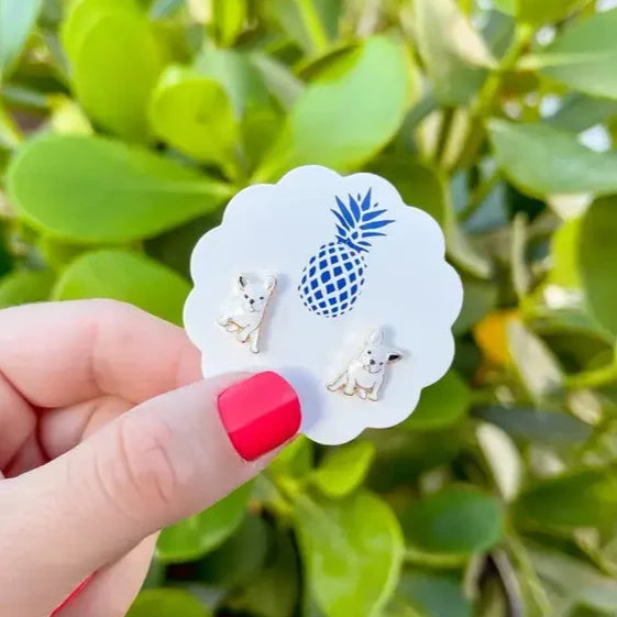 Frenchie Enamel Stud Earrings