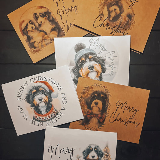Bernedoodle Christmas Card Set of 6, 12, or 24