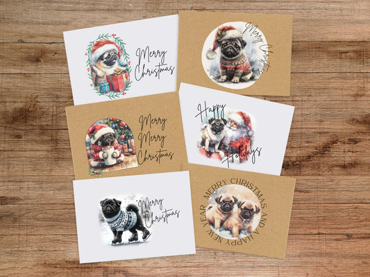 Pug Christmas Card Set of 6, 12, or 24