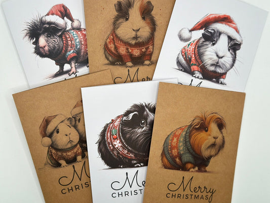 Guinea Pig Christmas Card Set of 6, 12, or 24