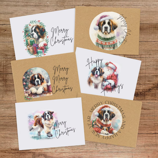 Saint Bernard Christmas Greeting Cards Set of 6, 12, or 24