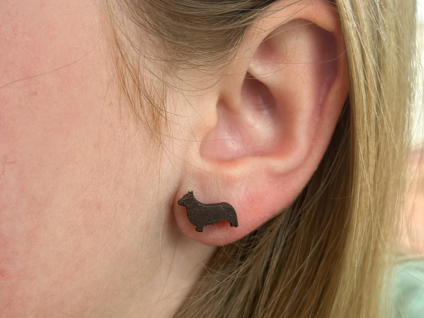 Corgi Stud Earrings - Wooden - Hand Painted