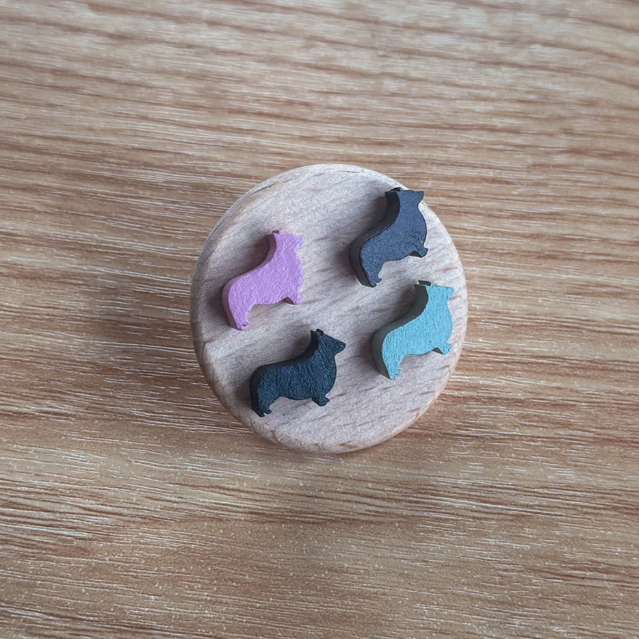 Corgi Stud Earrings - Wooden - Hand Painted