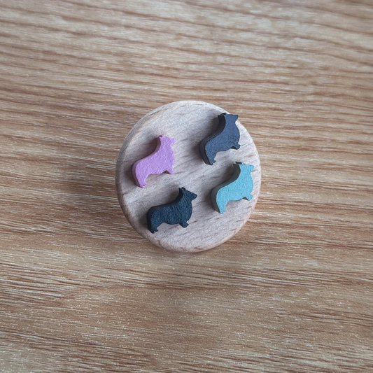 Corgi Stud Earrings - Wooden - Hand Painted