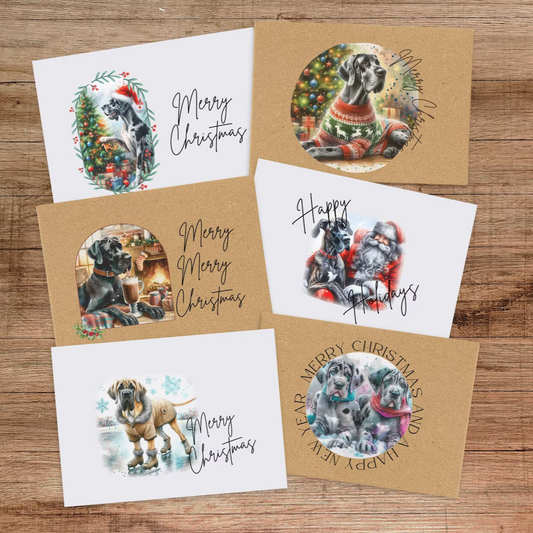 Great Dane Christmas Greeting Cards Set of 6, 12, or 24