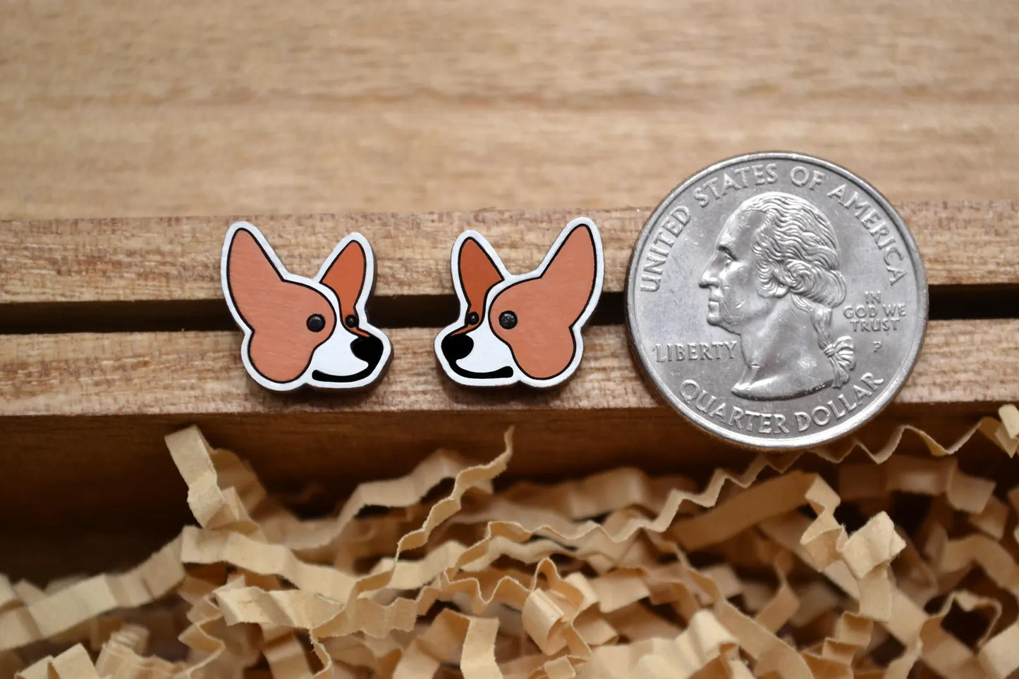Corgi Head Stud Earrings - Wooden - Hand Painted