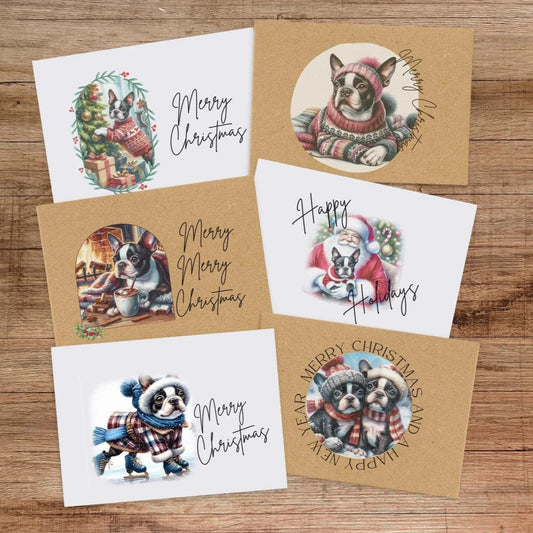 Boston Terrier Christmas Card Set of 6, 12, or 24