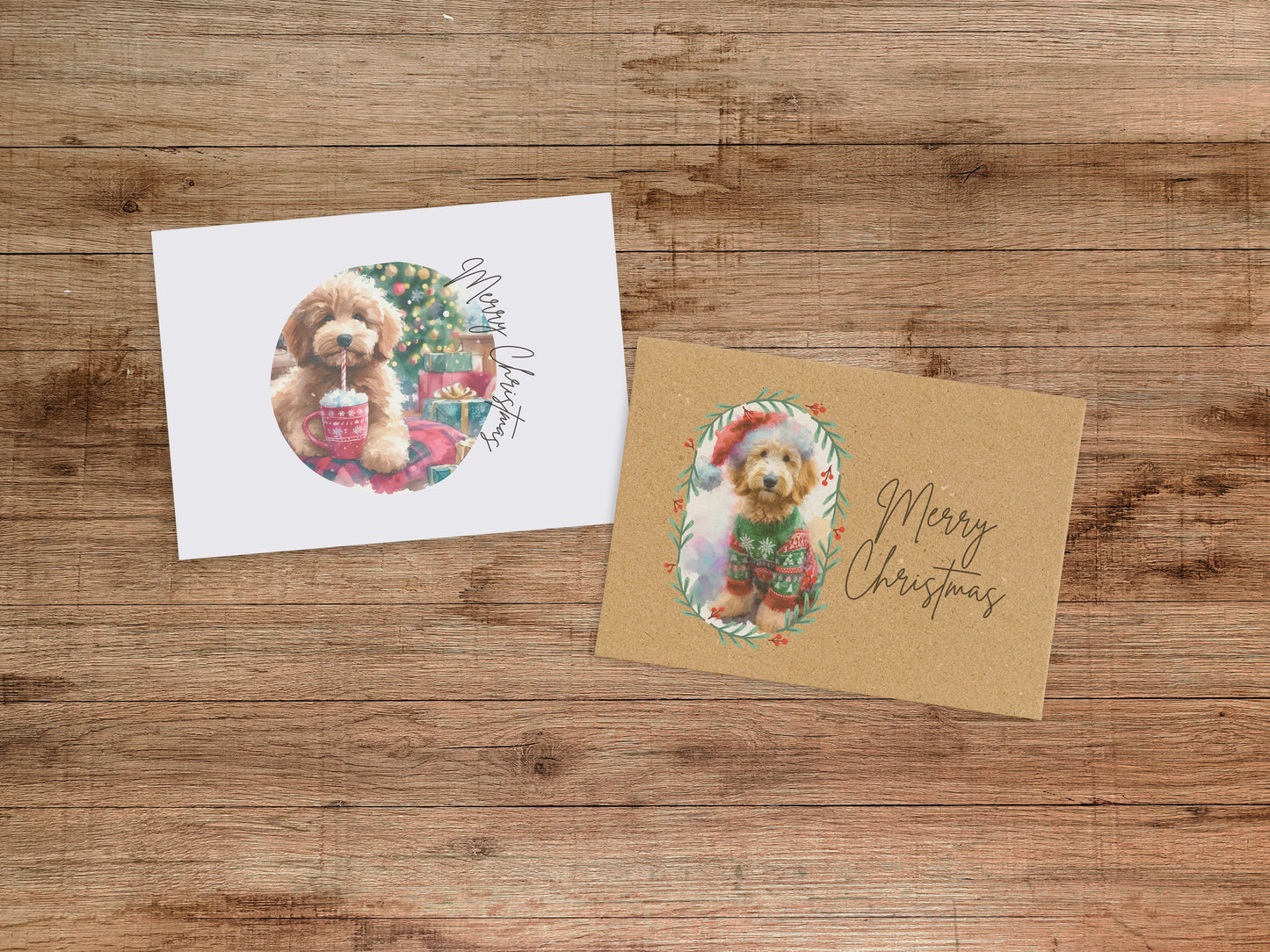 Goldendoodle Christmas Cards: Vintage Holiday Greeting, Blank Inside