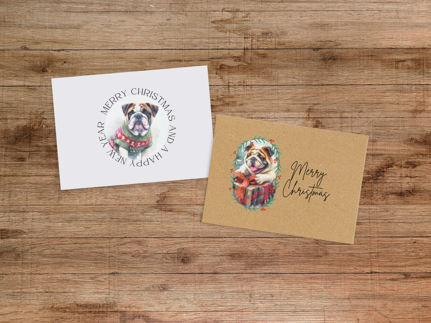 English Bulldog Christmas Cards: Vintage-Feel Holiday Greeting Card Set