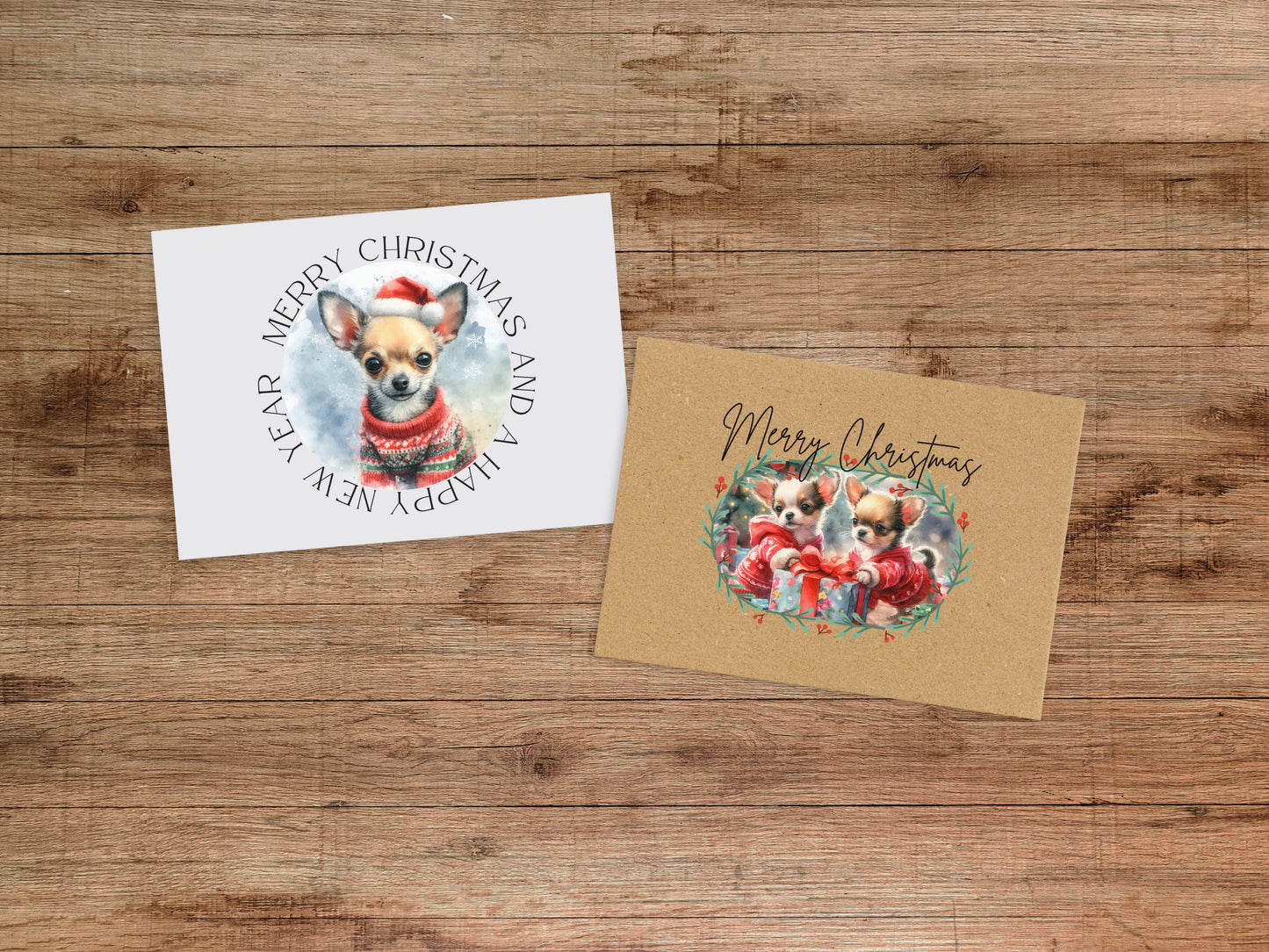 Chihuahua Christmas Card Set of 6 or 12 - Holiday Greeting Card Blank Inside Dog Puppy