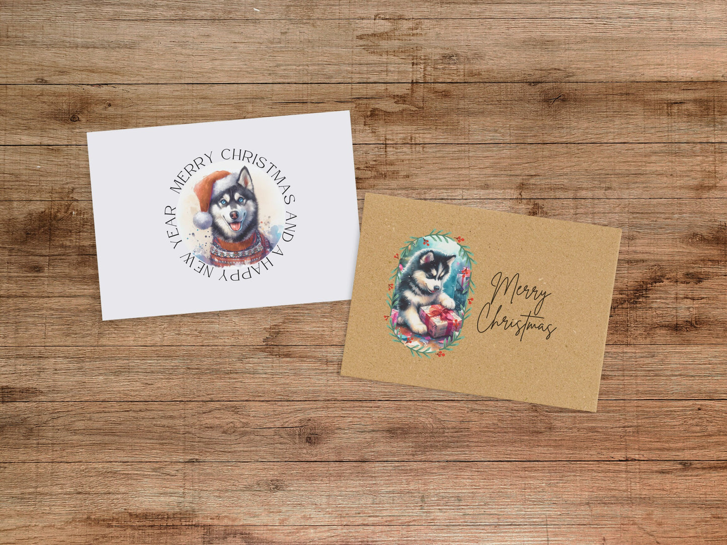 Husky Christmas Card Set: Vintage Blank Inside Holiday Greeting Cards