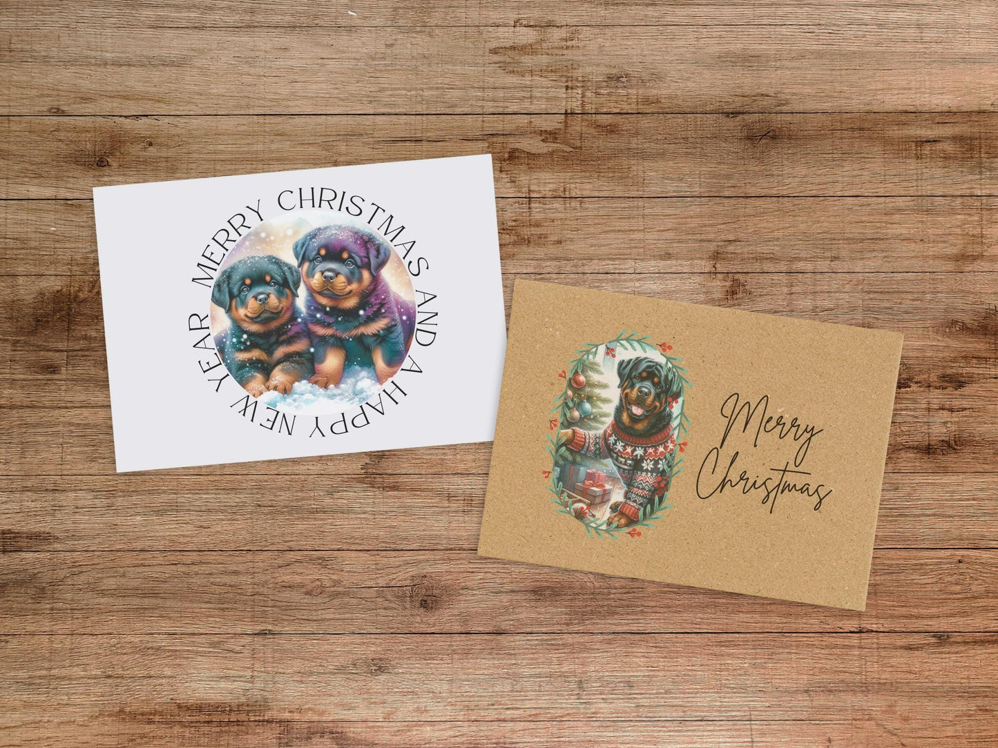 Rottweiler Christmas Cards: Vintage-Feel Holiday Greeting Card Set