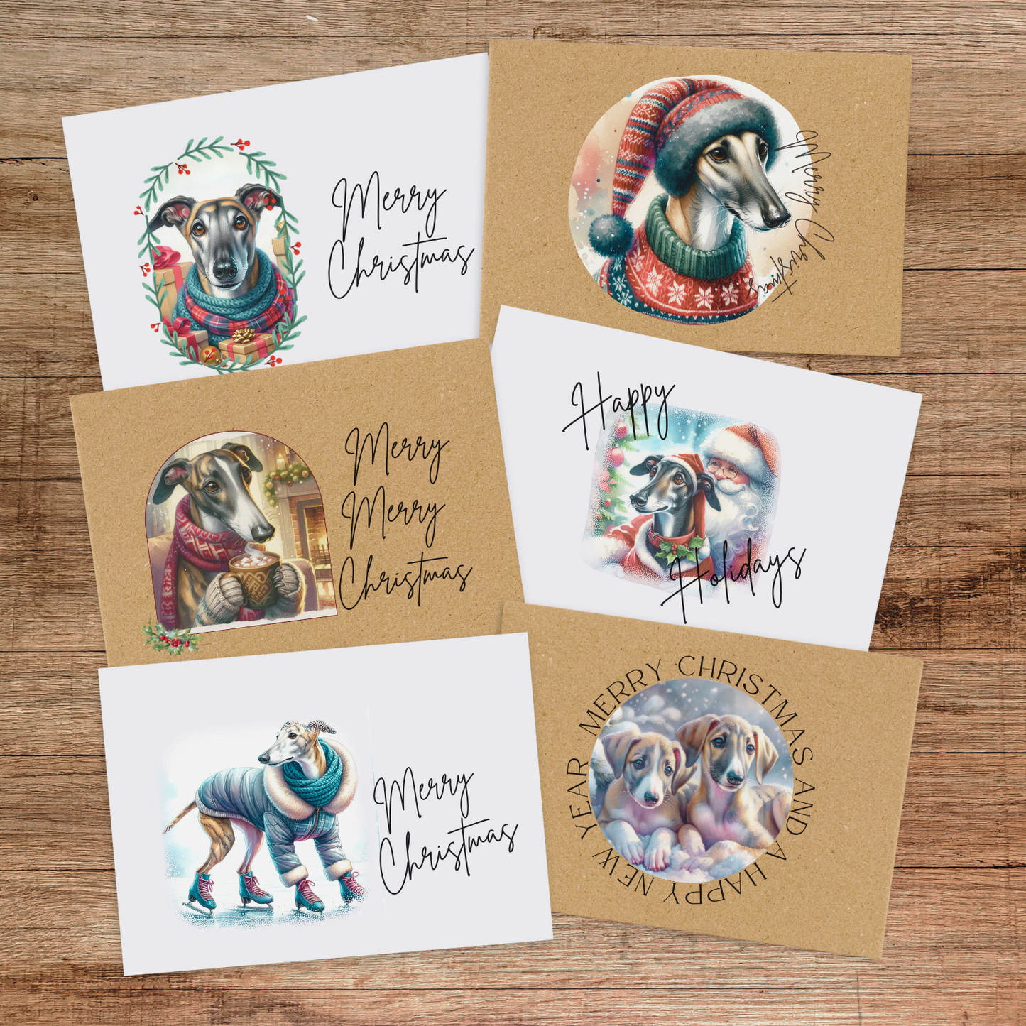 Greyhound Christmas Greeting Cards Set of 6, 12, or 24