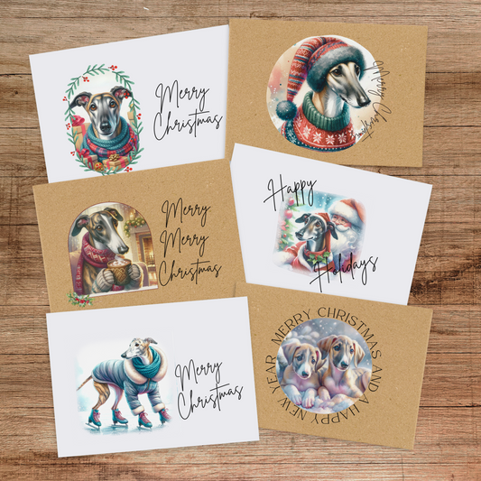 Greyhound Christmas Greeting Cards Set of 6, 12, or 24