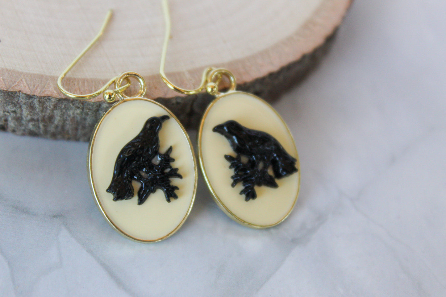 Crow or Raven Drop Earrings