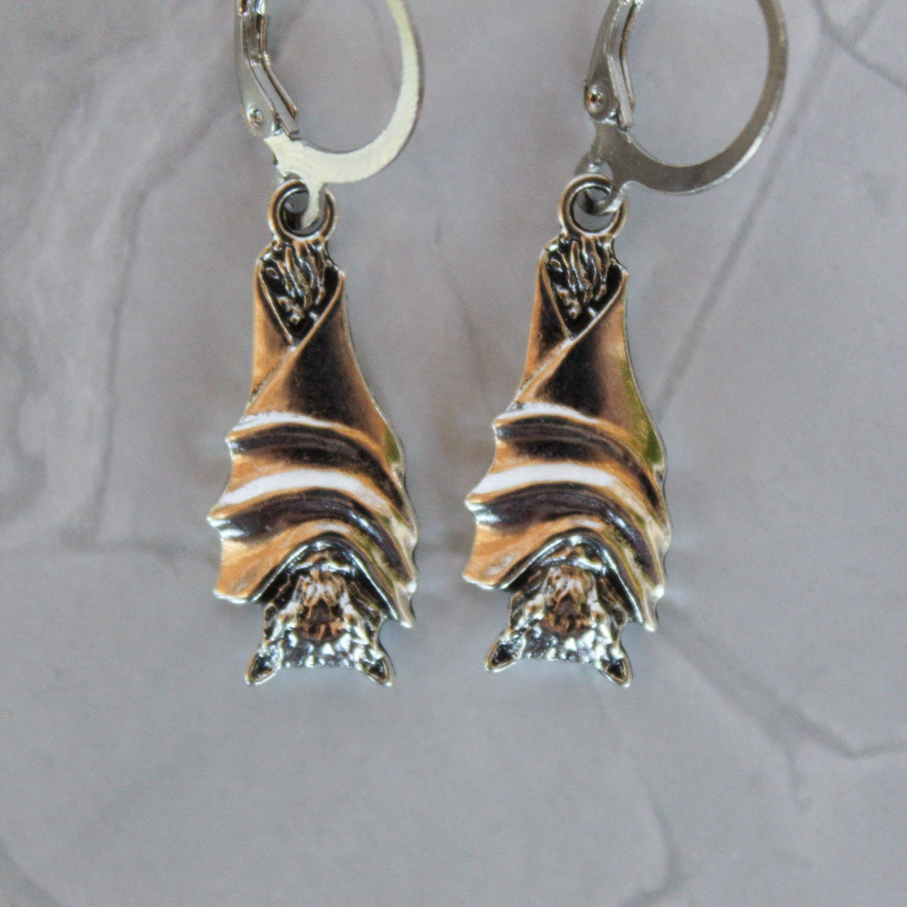 Bat Drop Earrings - Silver Halloween