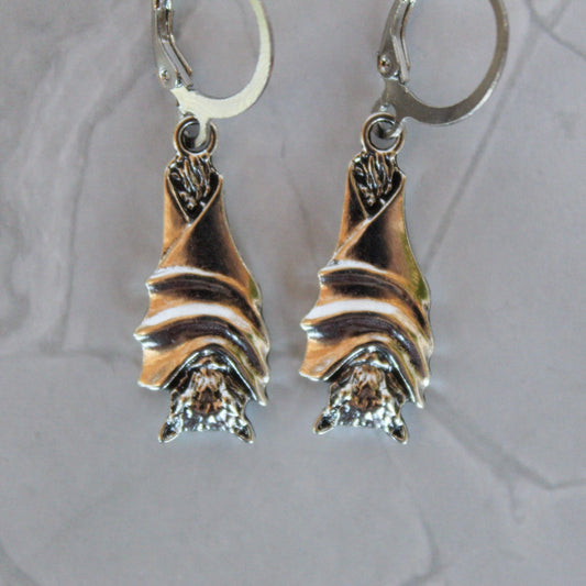 Bat Drop Earrings - Silver Halloween