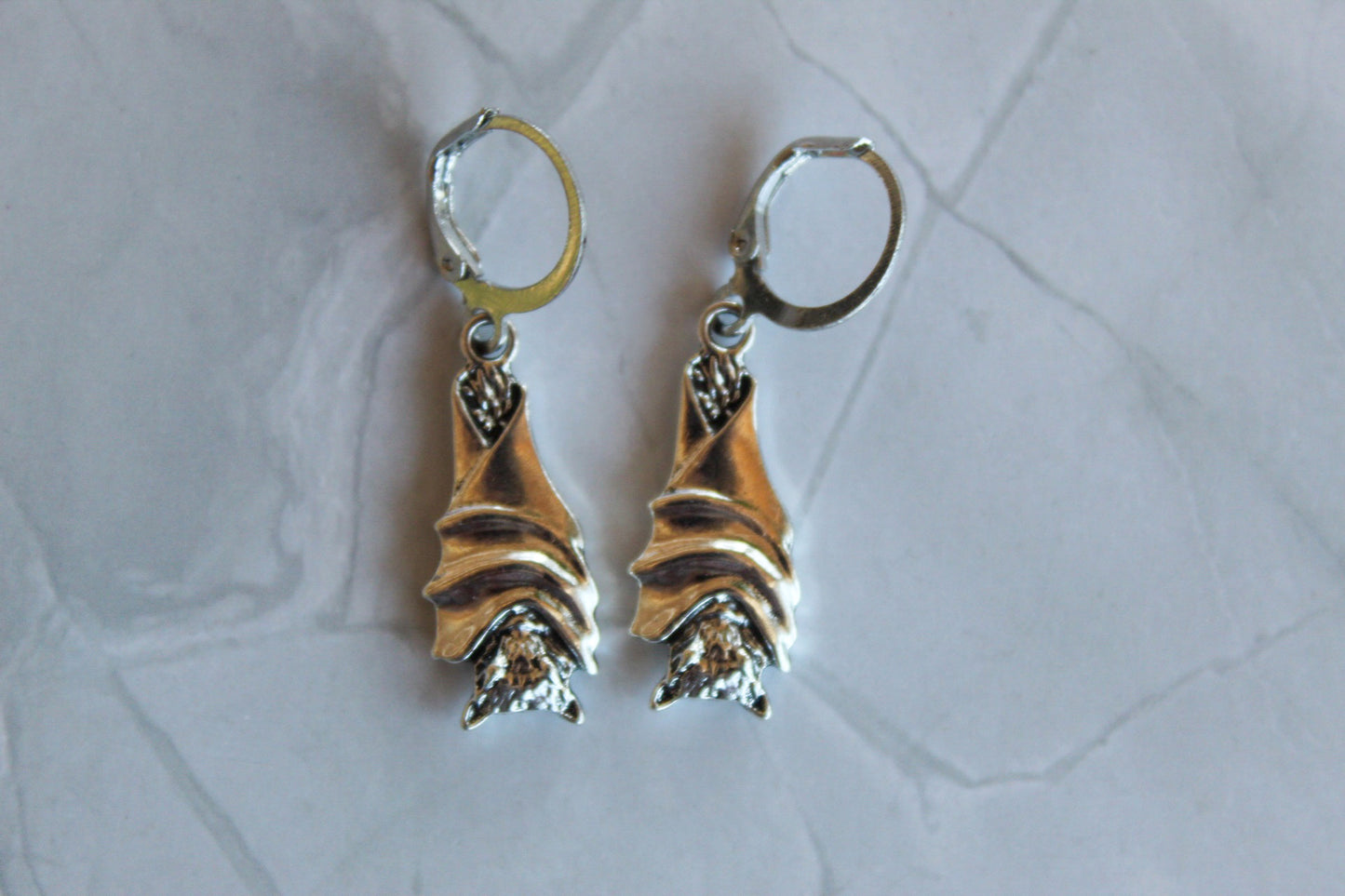 Bat Drop Earrings - Silver Halloween