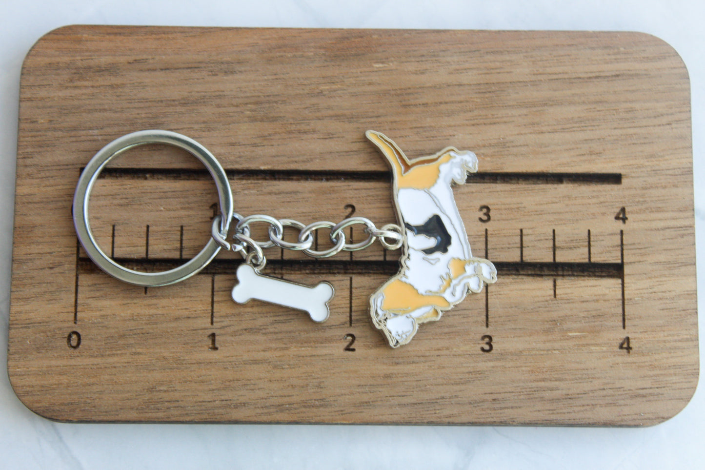 Basset Hound Enamel and Silver Metal Keychain