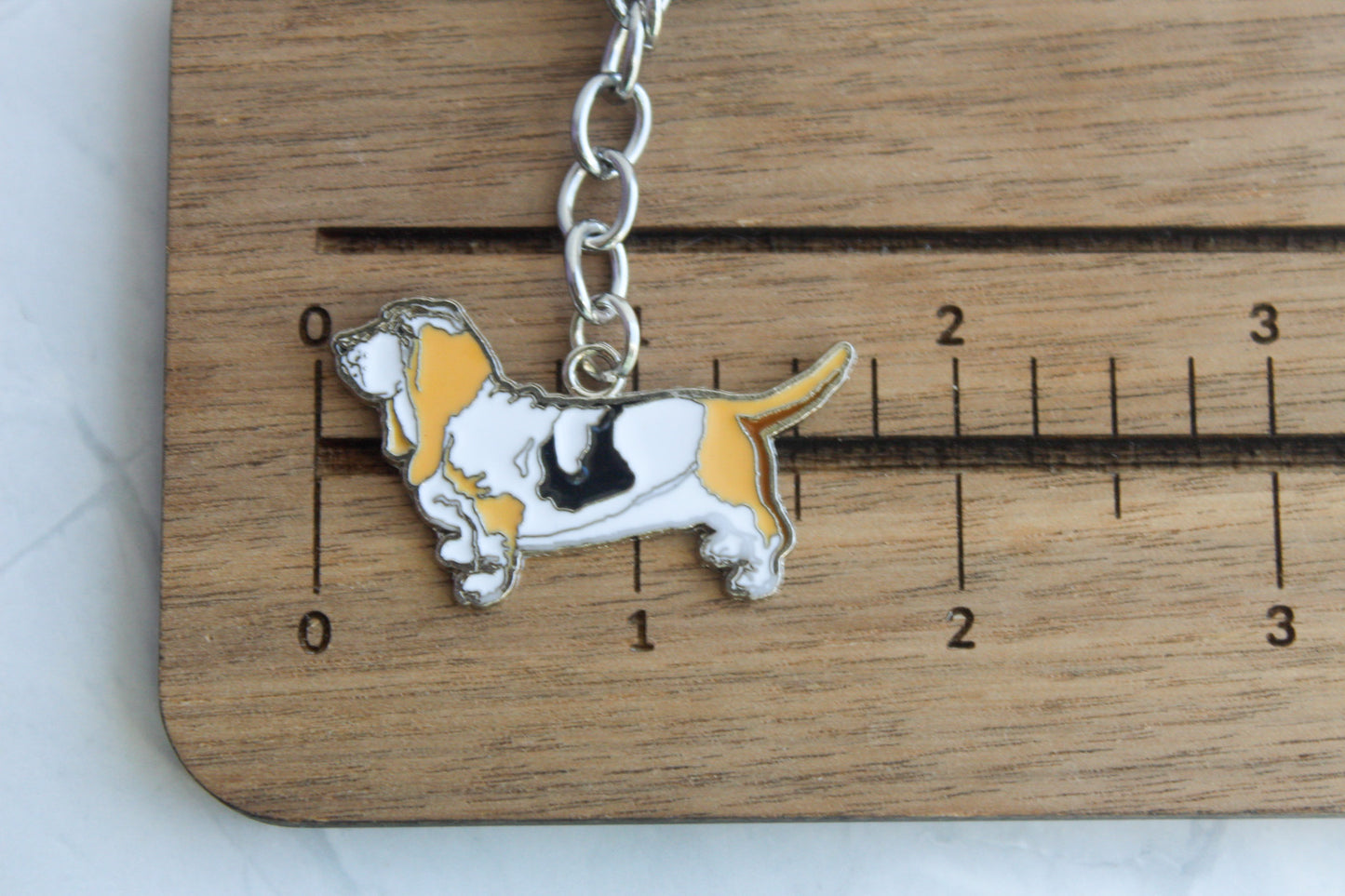Basset Hound Enamel and Silver Metal Keychain