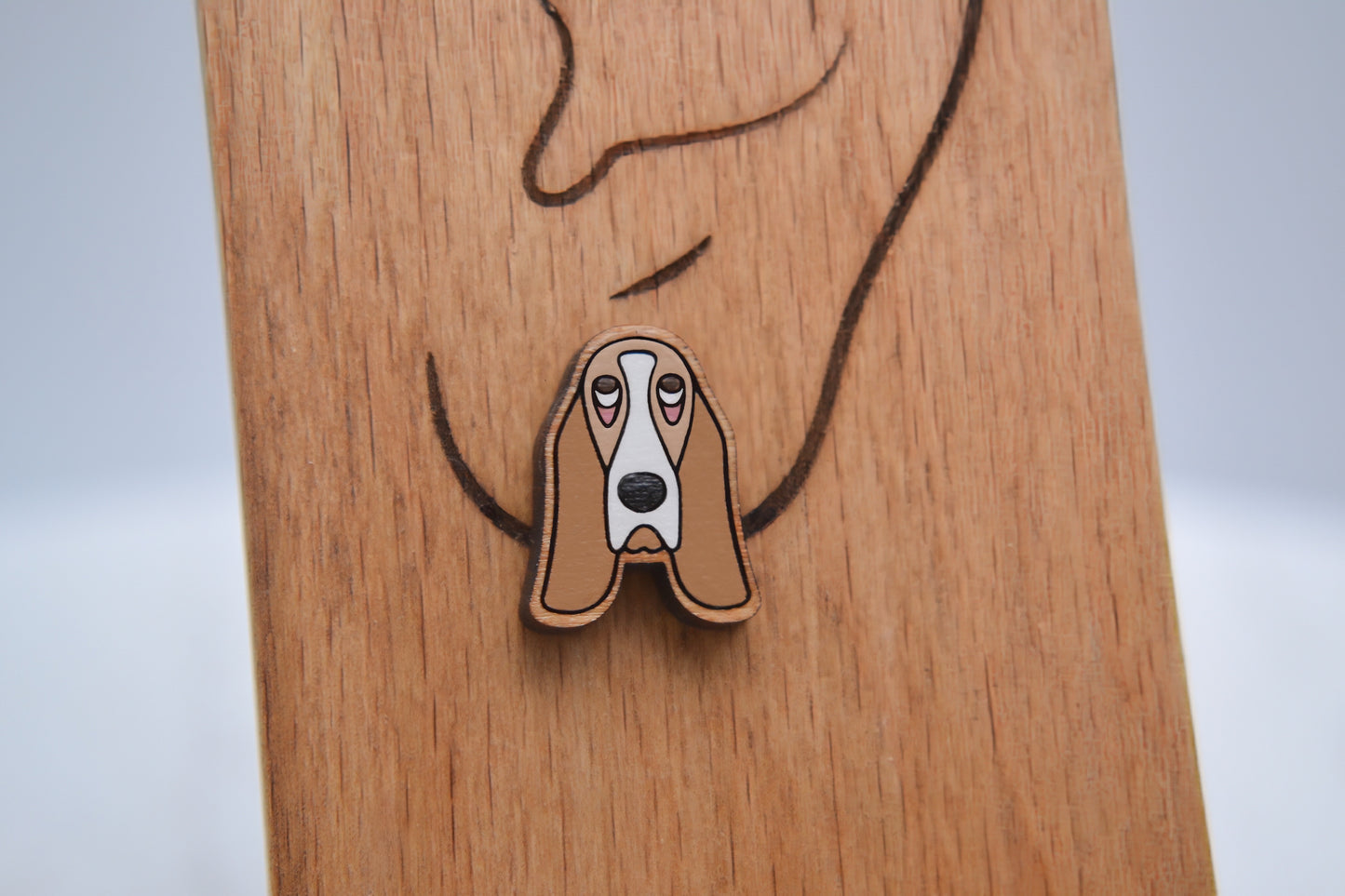 Basset Hound Head Stud Earrings - Wooden - Hand Painted