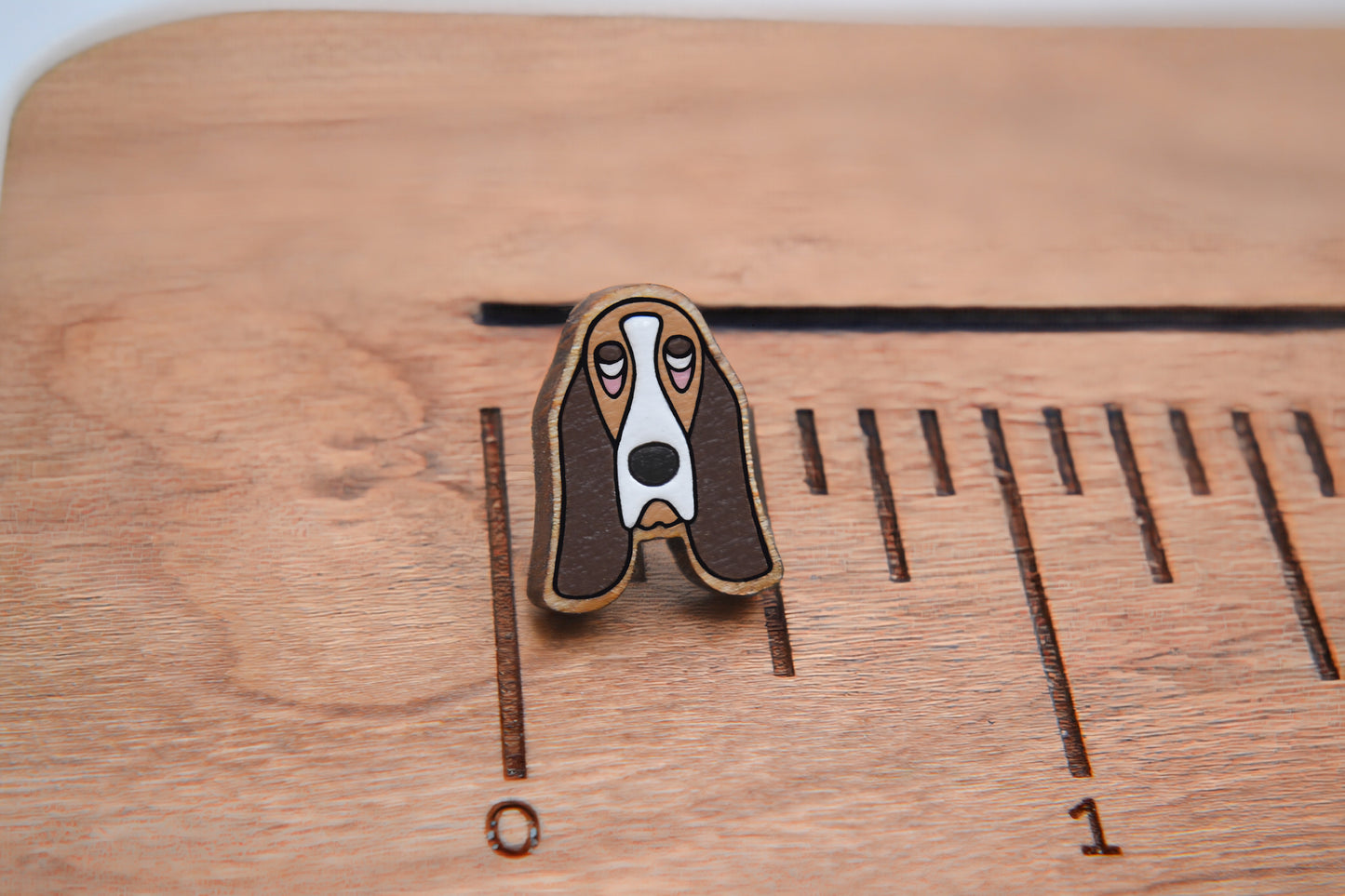 Basset Hound Head Stud Earrings - Wooden - Hand Painted