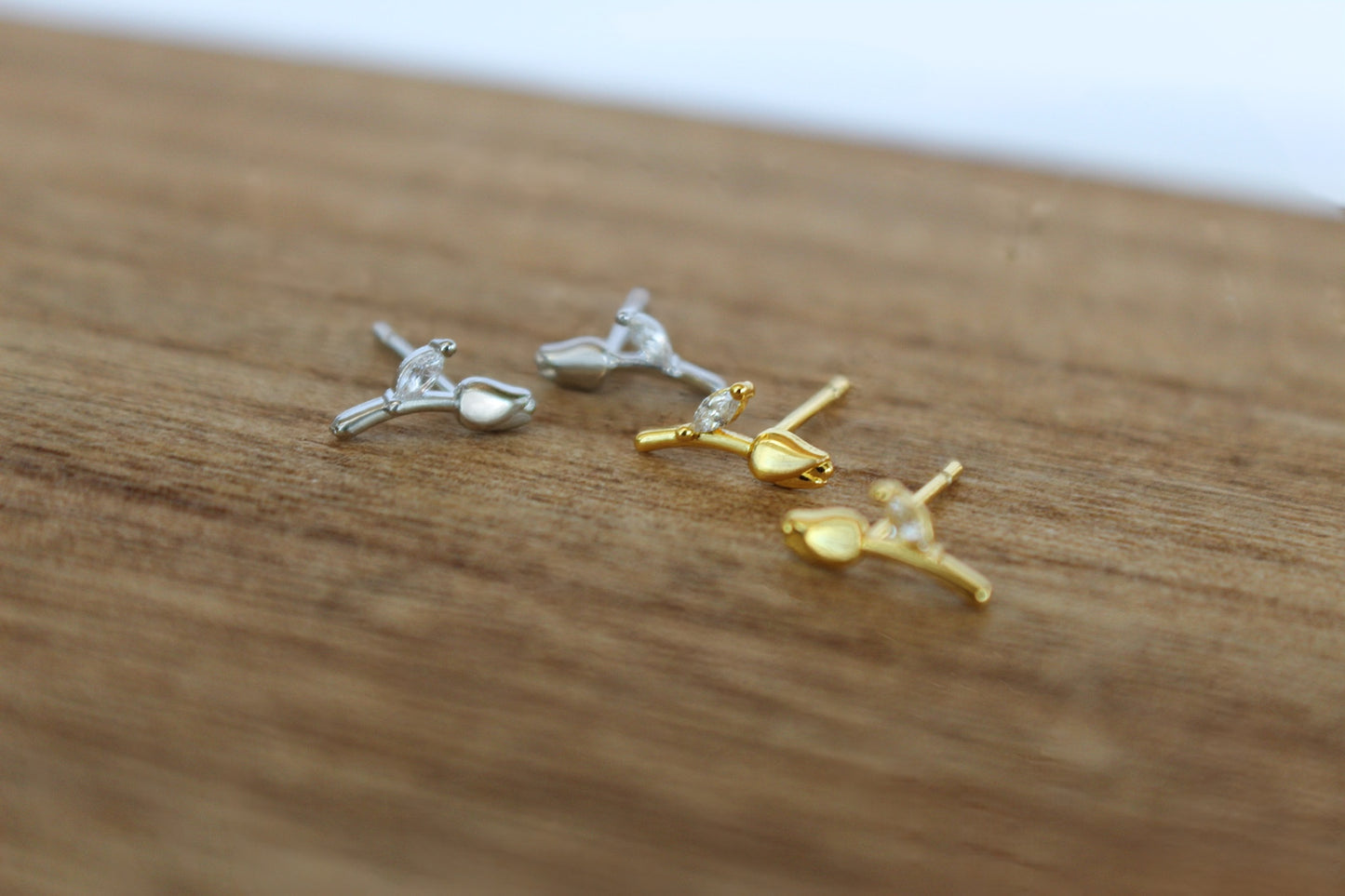 Minimalist Rose Flower Stud Earrings - Silver or Gold