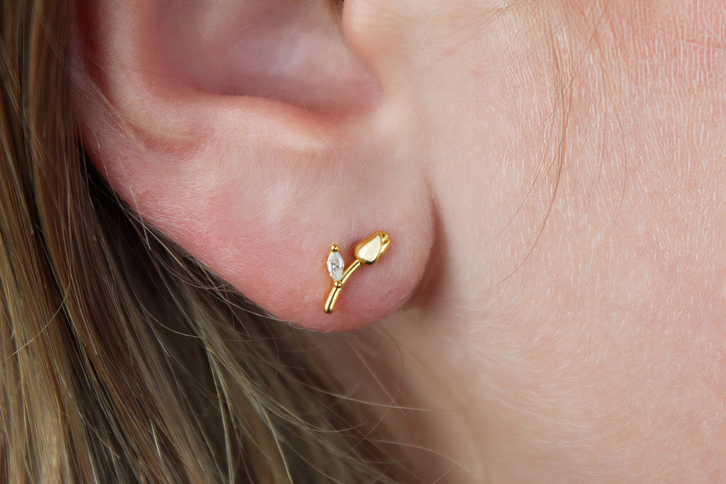 Minimalist Rose Flower Stud Earrings - Silver or Gold