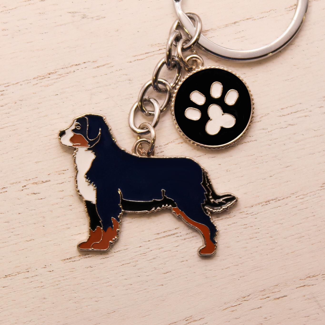 Bernese Mountain Dog Enamel & Metal Keychain