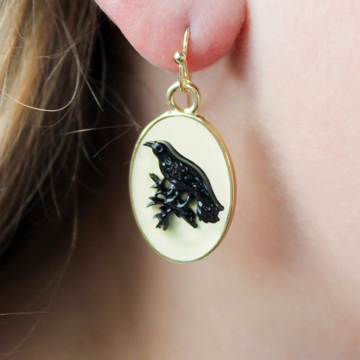 Crow or Raven Drop Earrings