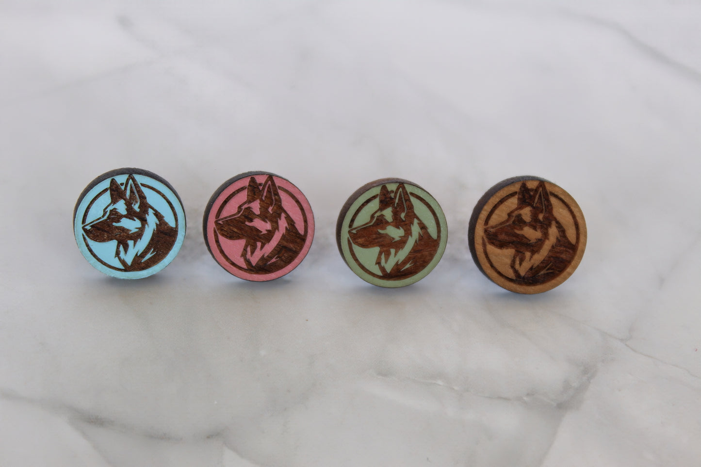 German Shepherd Stud Earrings - Wooden - Hand Painted