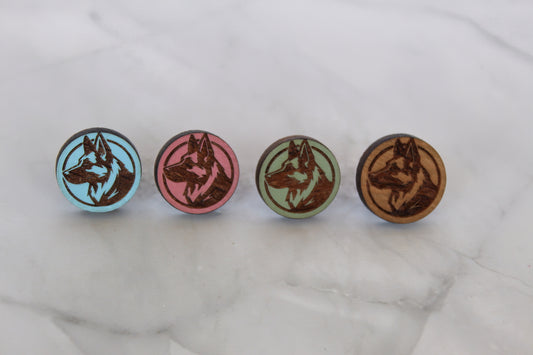 German Shepherd Stud Earrings - Wooden - Hand Painted