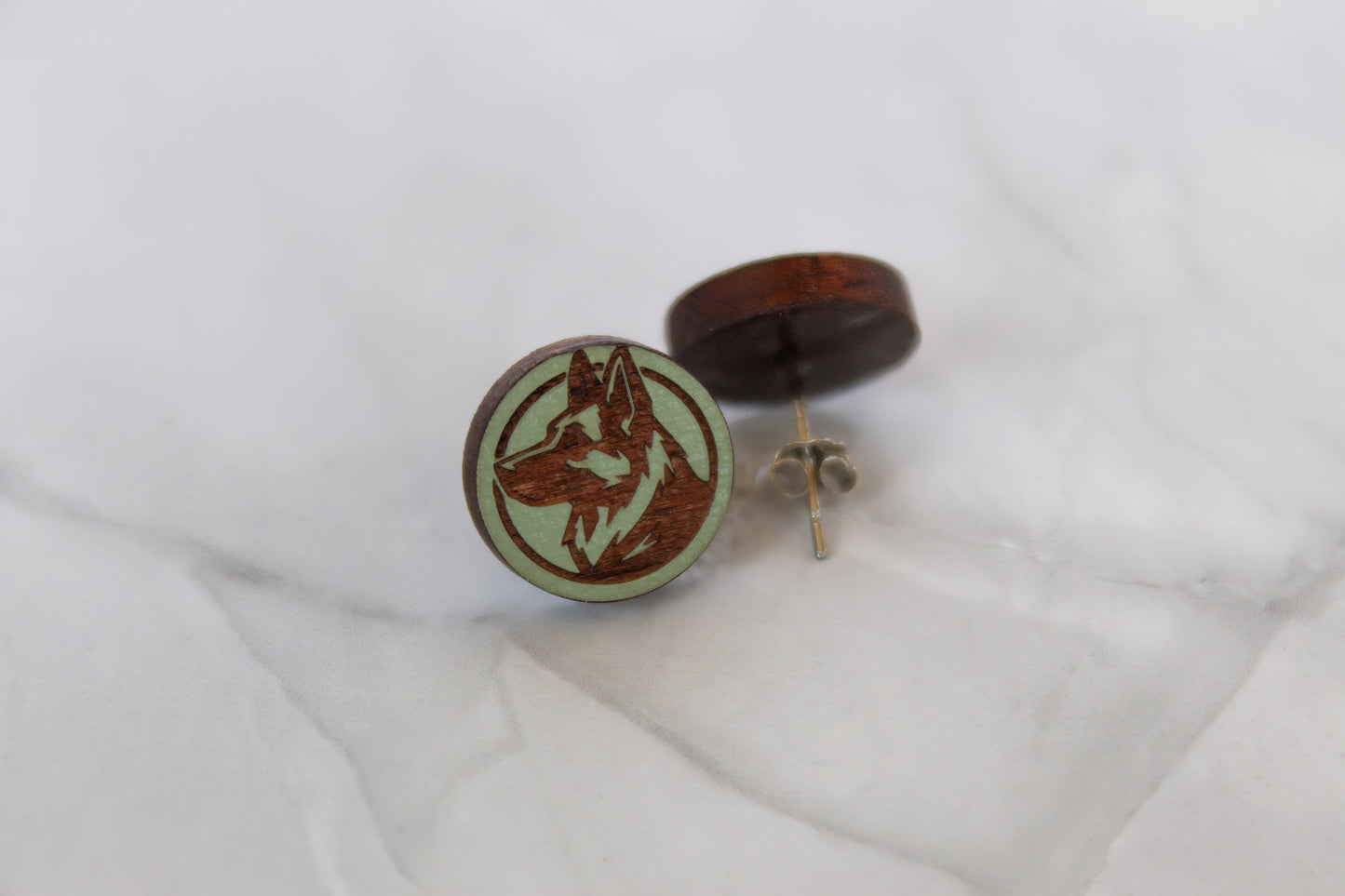 German Shepherd Stud Earrings - Wooden - Hand Painted