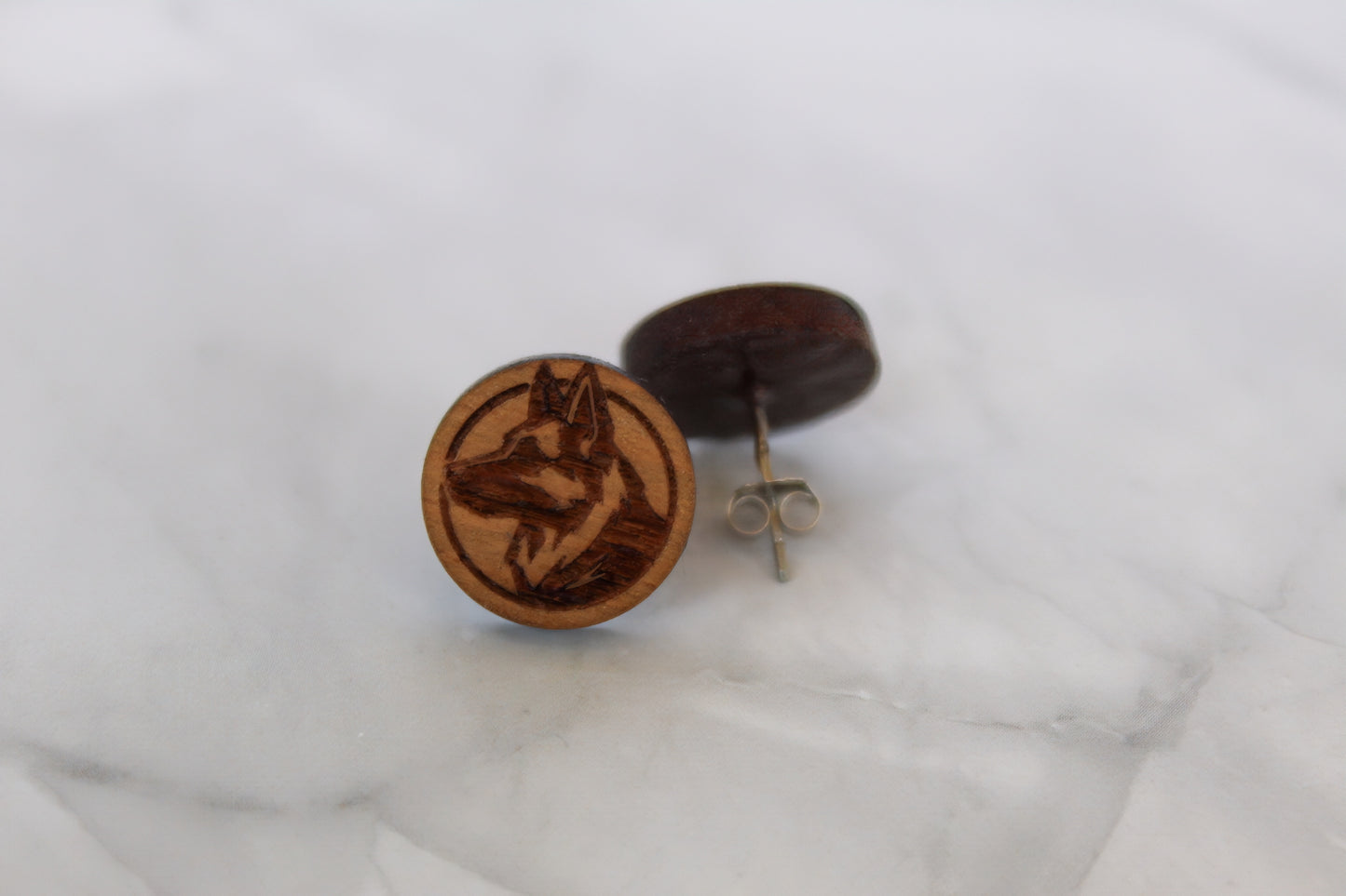 German Shepherd Stud Earrings - Wooden - Hand Painted
