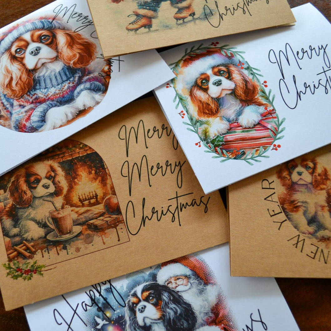 Cavalier King Charles Spaniel Christmas Greeting Cards Set of 6, 12, or 24