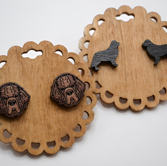 Newfoundland Stud Earrings - Wooden - Hand Painted