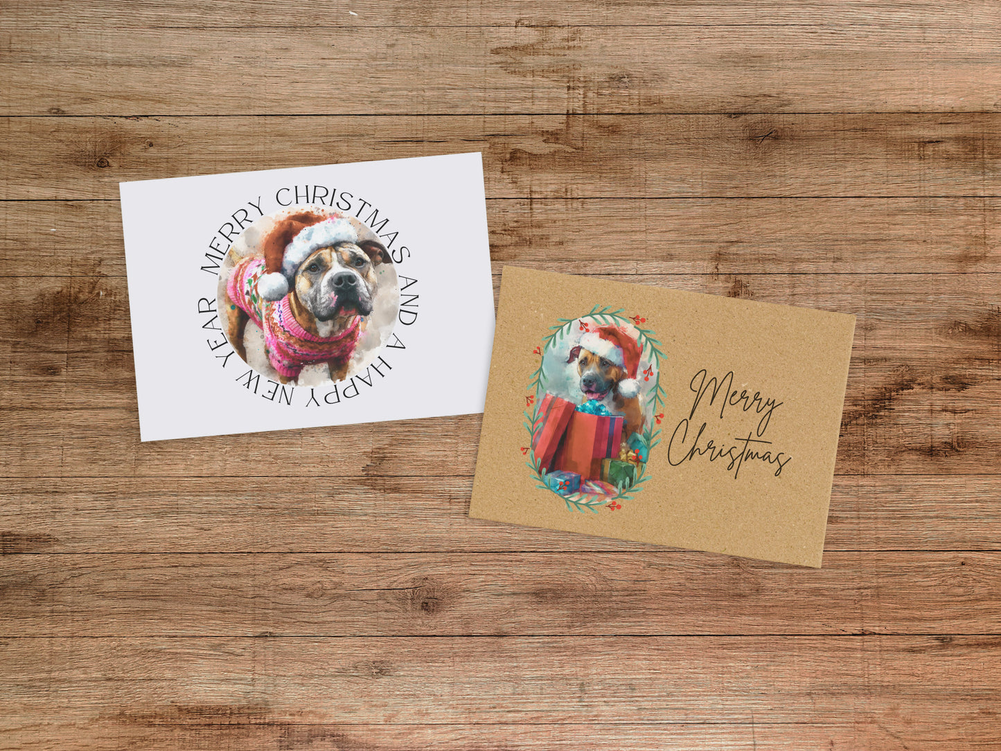 Pit Bull Christmas Card Set of 6 or 12 - Holiday Greeting Card Blank Inside Dog Puppy
