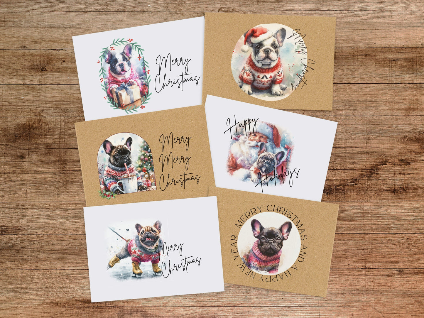 French Bulldog Christmas Cards: Holiday Greeting Card Set - Blank Inside