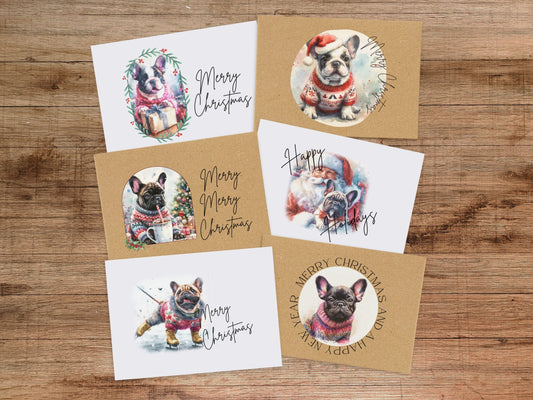 French Bulldog Christmas Cards: Holiday Greeting Card Set - Blank Inside