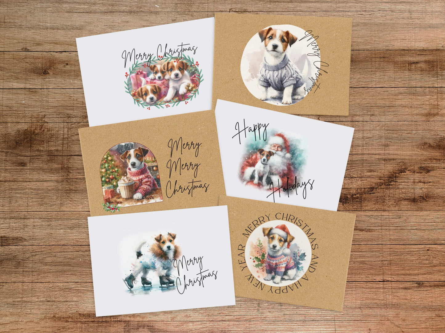 Jack Russell Terrier Christmas Card Set Vintage Holiday Greetings, Blank Inside