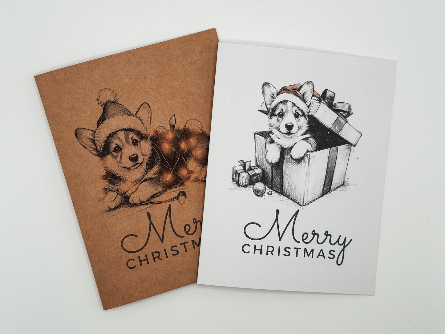 Sketched Corgi Christmas Cards: Holiday Puppy Greetings, Set of 6 or 12