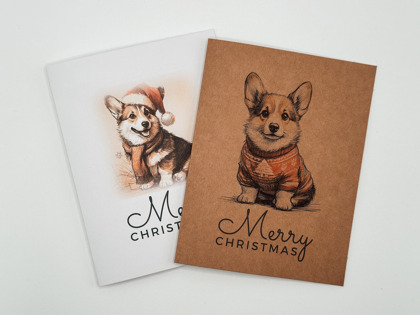 Sketched Corgi Christmas Cards: Holiday Puppy Greetings, Set of 6 or 12
